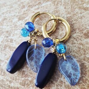 18k Gold Plated Handcrafted Earrings With Bule Galss Beads